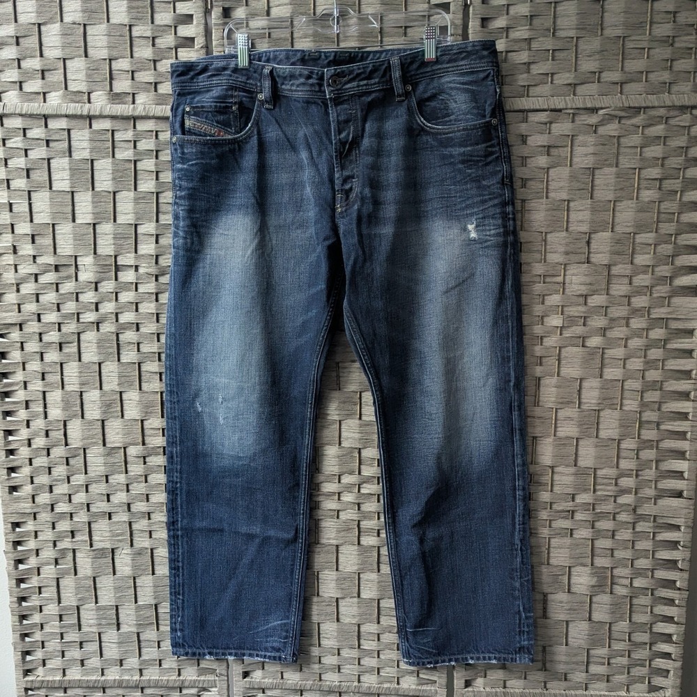 Diesel Larkee-Relaxed Jeans Dark Wash Blue Denim Distressed Straight Leg 40x30